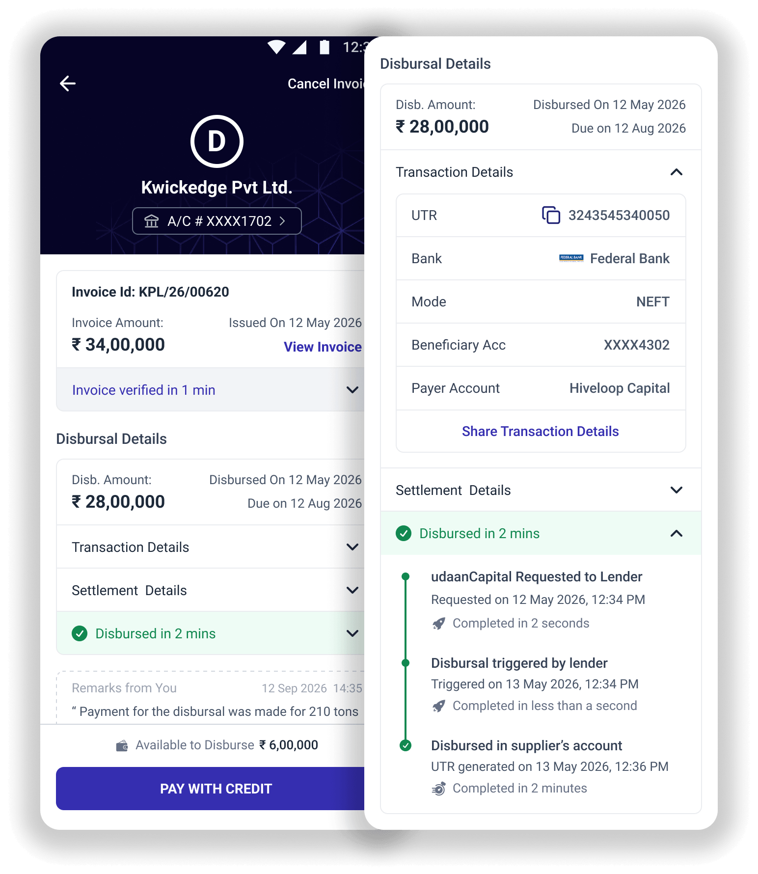 udaanCapital disbursement interface