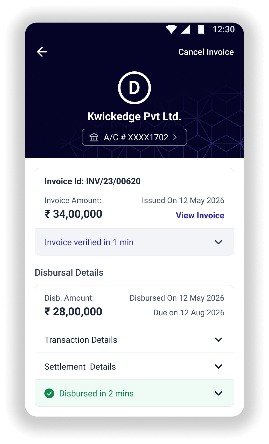 Channel financing invoice verification workflow
